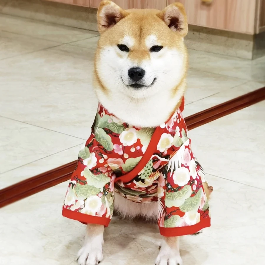 Pet Japanese Kimono Cat Dog Cosplay Coat Crane Cherry Blossom