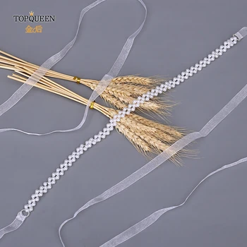 

TOPQUEEN Pearl Bridal Belt off White Dress Belt Pearl Applique Belt Satin Belt for Evening Dress Clear Beaded Wedding Belt S34