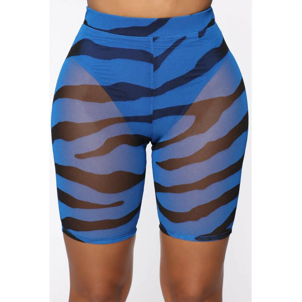 

Plus Size Women Leopard Print High Waist Shorts Bikini Mesh Cover Up See Through Cycling Swimming Dance Hot Shorts 3Color