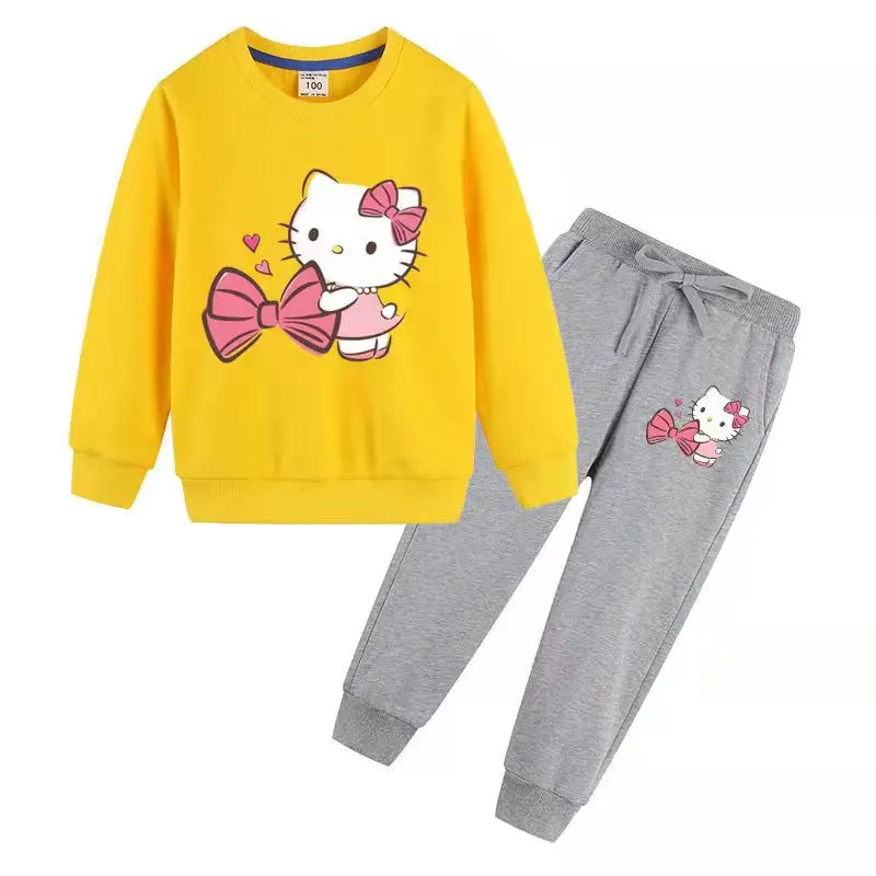 Hello Kitty primavera y otoño suéter lindo de algodón para niños pantalones deportivos casuales de dos piezas de manga larga para niña para chico