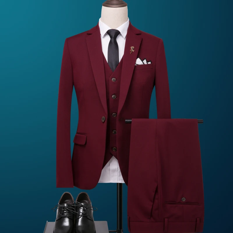 

New Design Good Quality Custom Made Men Suits Wedding Groom 3 Pieces(Jacket+Vest+Pant) Slim Fit Casual Tuxedo Suit Male