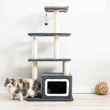 

Simple Cat Climbing Frame Litter Tree One Solid Wood with Nest Sisal Column Shelf Villa Size