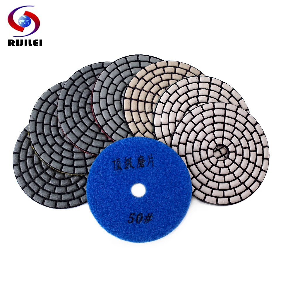 RIJILEI 7PCS Super 100mm Dry Polishing Pads Sharp 4Inch Diamond Polishing Pad For Granite Marble Concrete Floor Grinding Disc rijilei 30pcs two segment diamonds grinding disc for concrete floor diamond grinding shoes for stone metal grinding pads a60