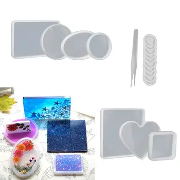 

18Pcs Handmade Coaster Silicone Resin Mold Round Square Rectangle Heart Oval Bottom DIY Molds Kit Jewelry Making Tools