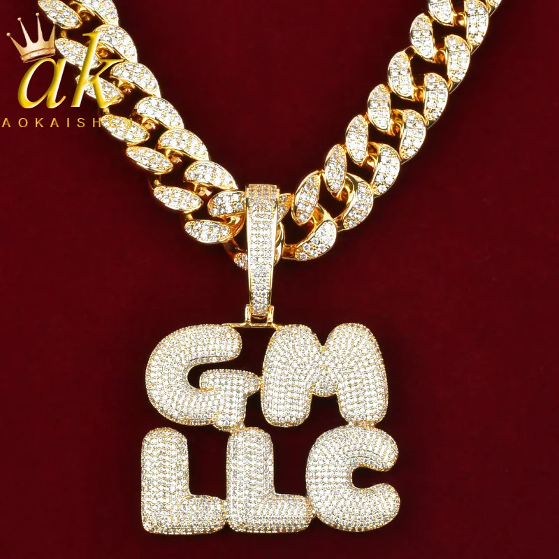 Aokaishen Custom Name Necklace for Men Personalized Pendant Real Gold Plated Hip Hop Jewelry Iced Out Charms Free Shipping