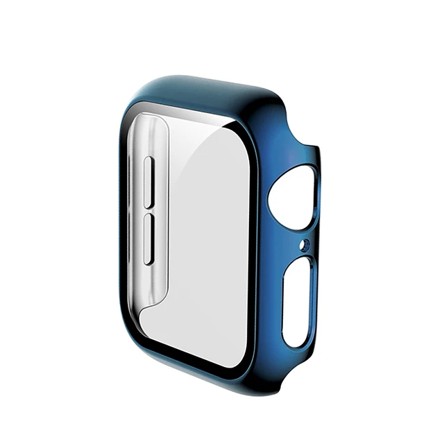 Glass+Case Full Cover For Apple Watch Case Series 6 SE 5 4 3 2 iWatch Case Accessor 44mm 40mm 42mm 38mm Protector Apple Watch Blue