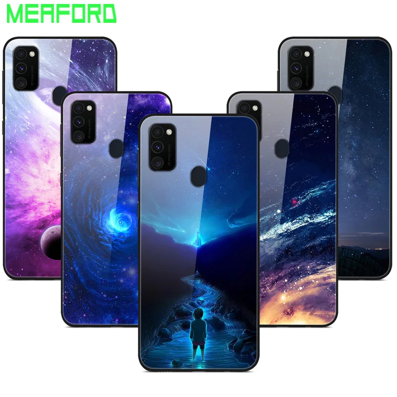 Чехол для Samsung M21 M32 закаленное стекло планета космос чехол Galaxy M02s стеклянный A02S |