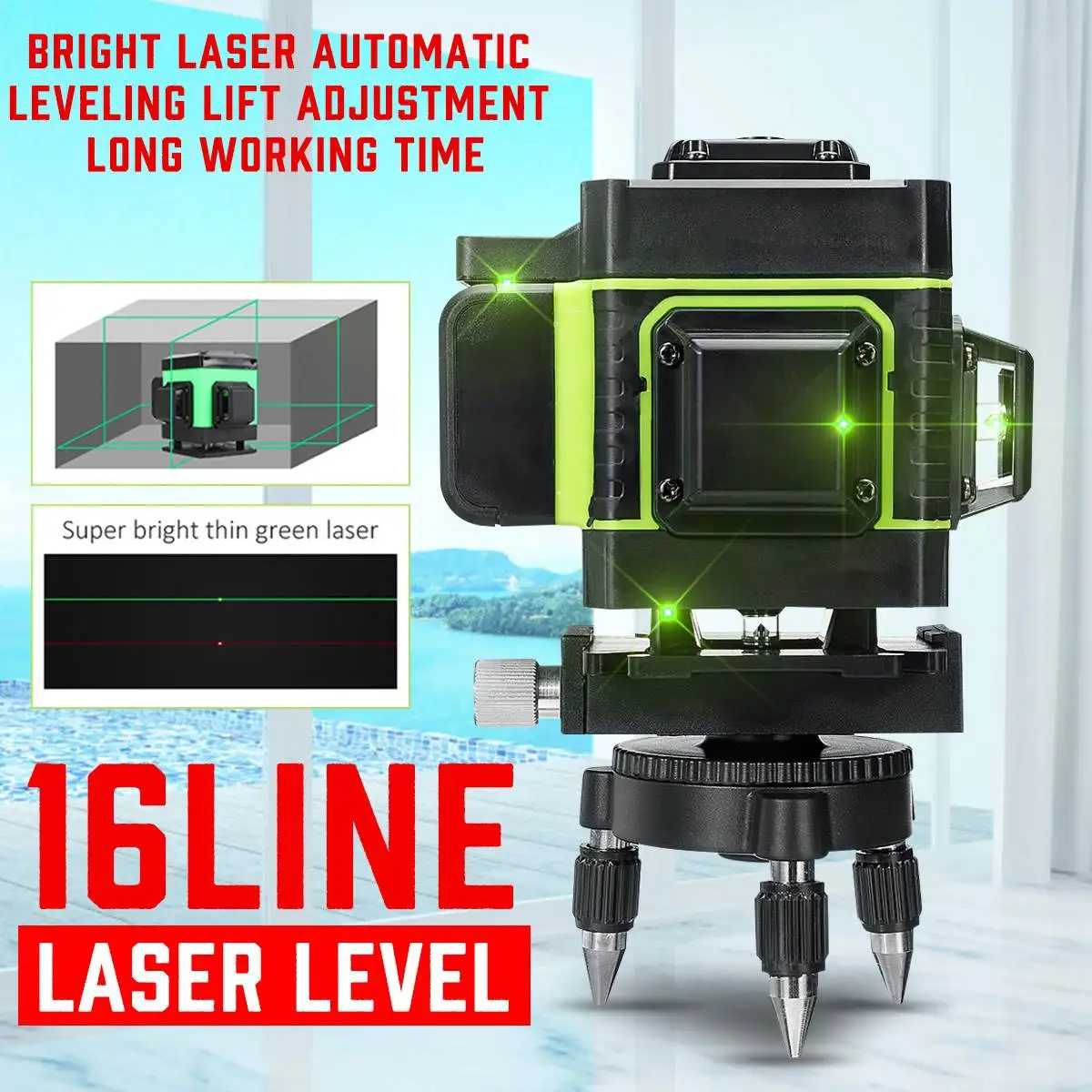 

16 Line 4D Green Laser Level Self-leveling Horizontal&Vertical 360 Degree Adjustment Higher Visibility Laser Level Tool