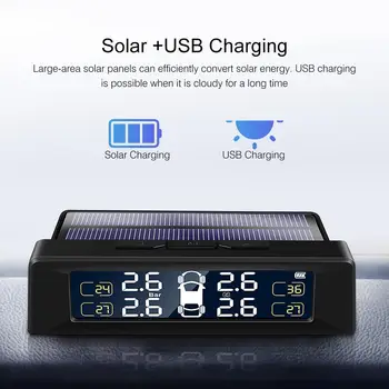

VEHEMO Tire Pressure Monitoring System Tire Pressure Alarm NEW Alarm Systems Number Display Car TPMS 4PCS Sensor