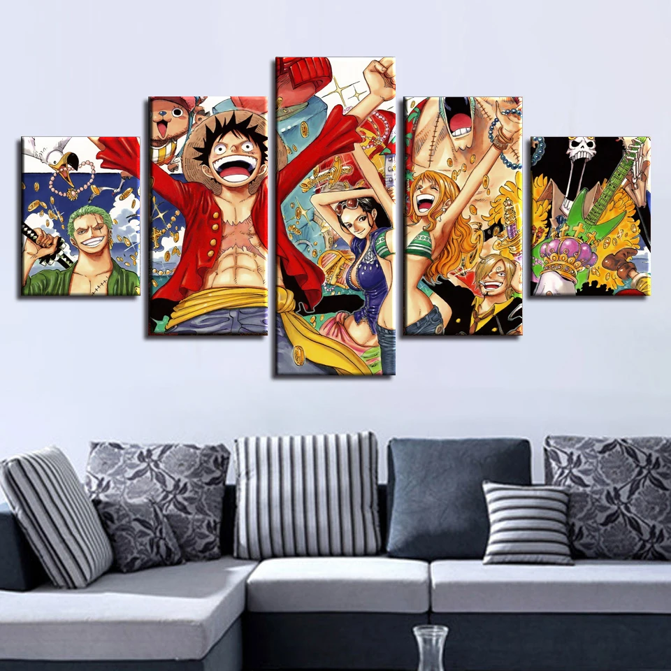 

5 Piece Anime One Piece Picture Modern Artwork Wall Home Decorative Canvas 3D Print Figure Poster for Living Room Frameless