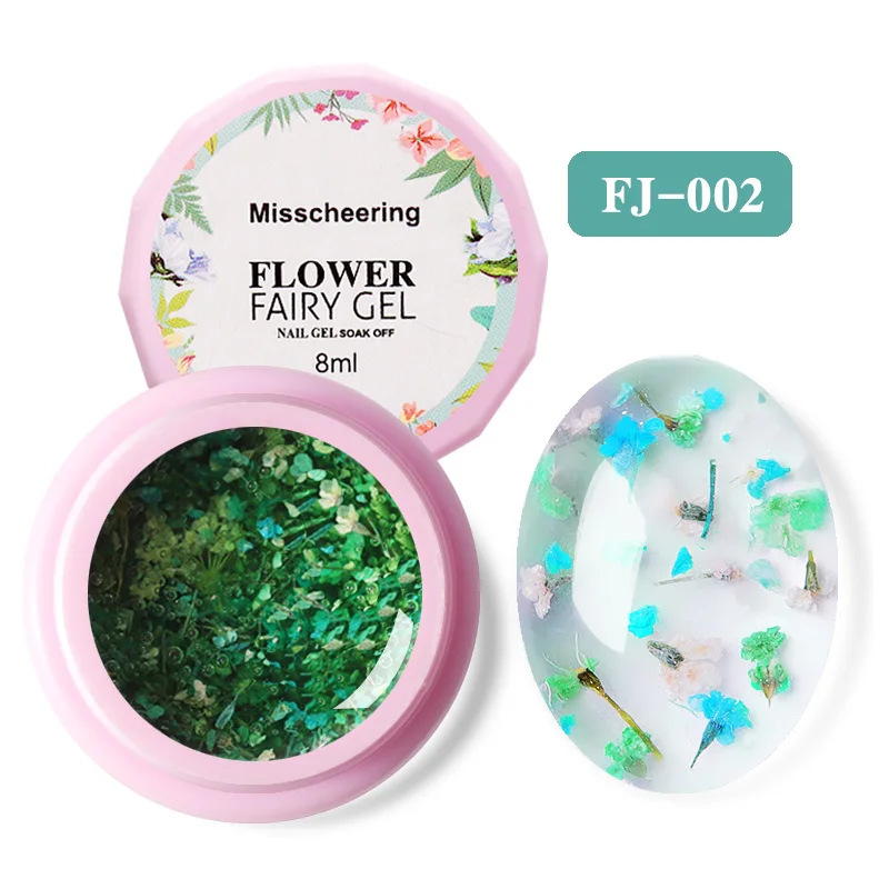 FJ 002 6Colors Natural Dried Flowers Fairy Nail Gel Polish DIY Floral UV Gel Varnish Soak Off Dry Flower Manicure Nail Art Gel Glue 8ML - Цвет: FJ 002