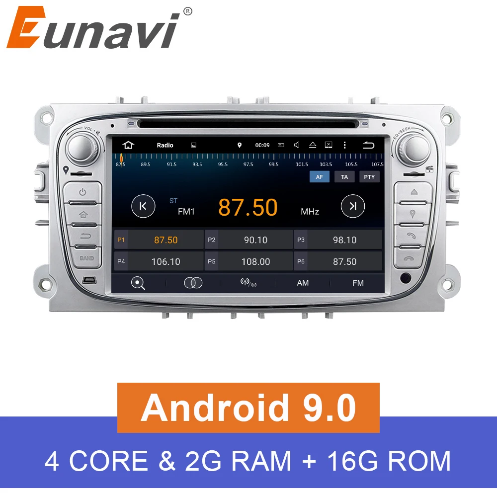 Автомагнитола Eunavi 2 Din Android 9 0 7 дюймов четырехъядерный DVD радио стерео плеер для Ford