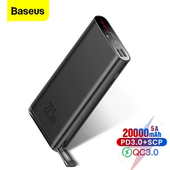 

Baseus Power Bank SCP 20000mAh PD USB Quick Charge 3.0 Powerbank Portable External Battery Fast Charger For iPhone Xiaomi Huawei