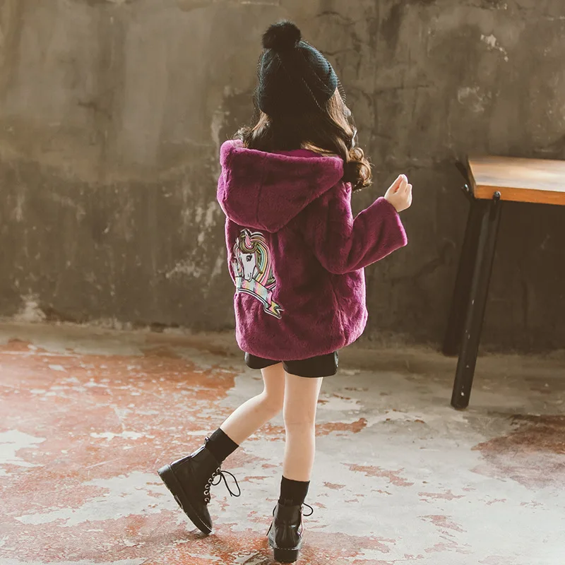 Children Kids Clothing Winter Unicorn Coat Thicken Warm Girls Clothes Hoodie Parka Outwear Fleece Coat Snowsuit - Цвет: Кофе