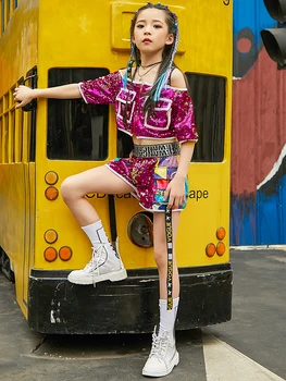 

Children Show Serve Girl Paillette Sir Hip Hop Dance Suit Go Fashionable Clothes Latest Fashion Dance Clothing