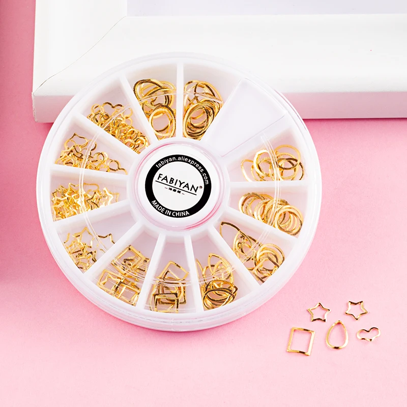 Nail Art Whee Tips ювелирные украшения Decoratio 12 стилей 3D Металл золото полый круг квадратный прямоугольник в форме звезды аксессуары для красоты инструмент