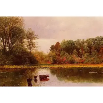 

11 Hand Painted Art Paintings by College Teachers - Cows Watering in Landscape Albert Bierstadt animal - Oil Painting on Canvas