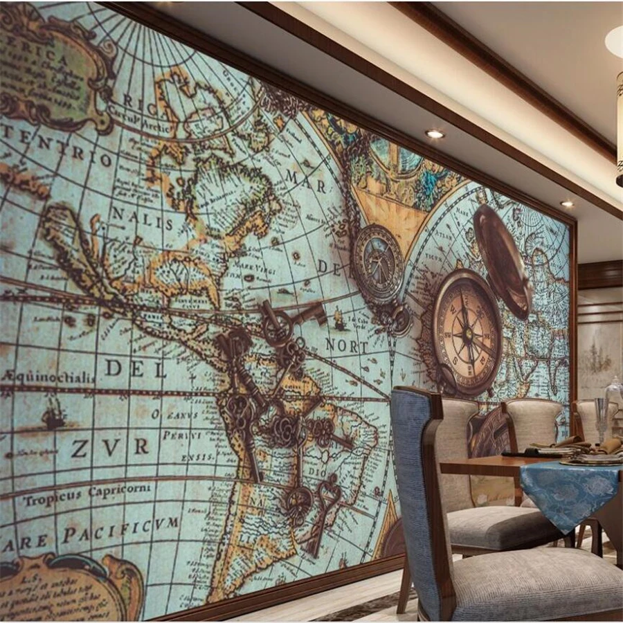 wellyu-Customized-large-3D-wallpaper-retro-world-map-pocket-watch-wallpaper-family-living-room-bedroom-background