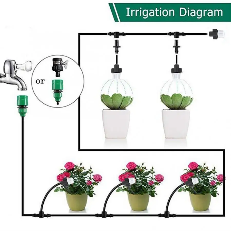Irrigation System DIY Automatic Garden Watering Tool Plant Flower Drip Irrigation Kit with Adjustable Nozzle led for Plants