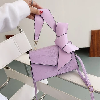 

Retro Alligator Pattern Small Shoulder Bags For Women 2020 Cute Bowknot Handbag Female PU Leather Crossbody Flap Square Bags