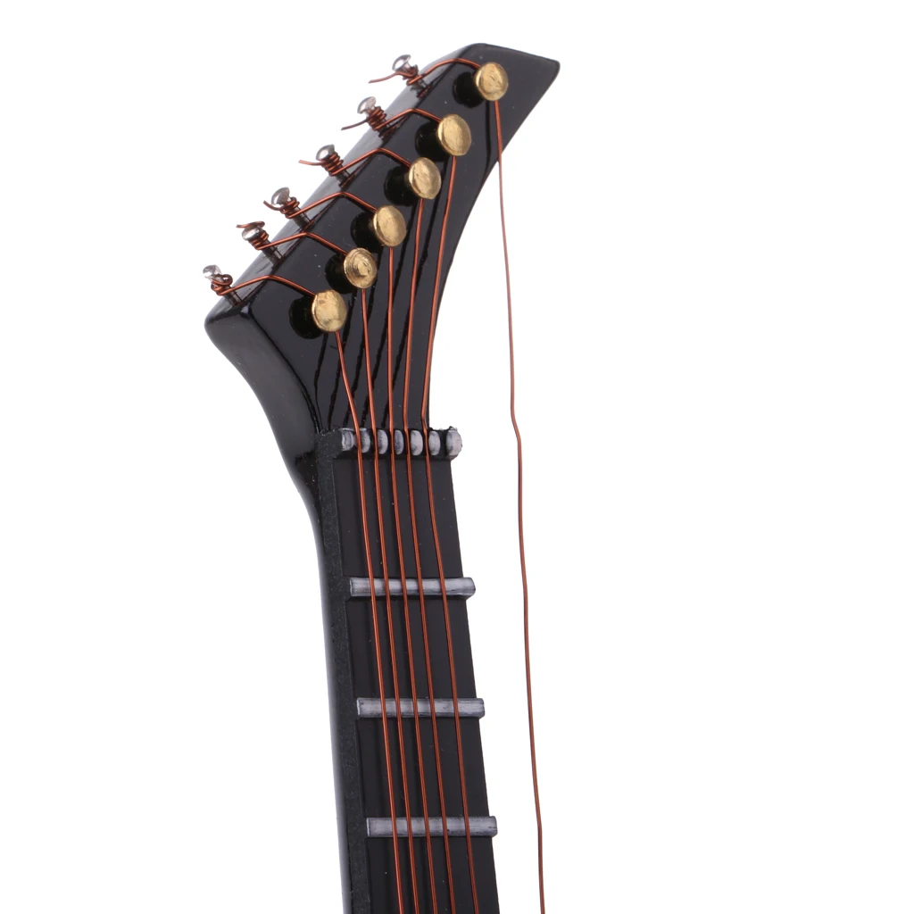 1/6 Scale Miniature Musical Instrument Model Come With Stand & PU Box for Action Figures Dolls Accessory-Wooden V Guitar Model