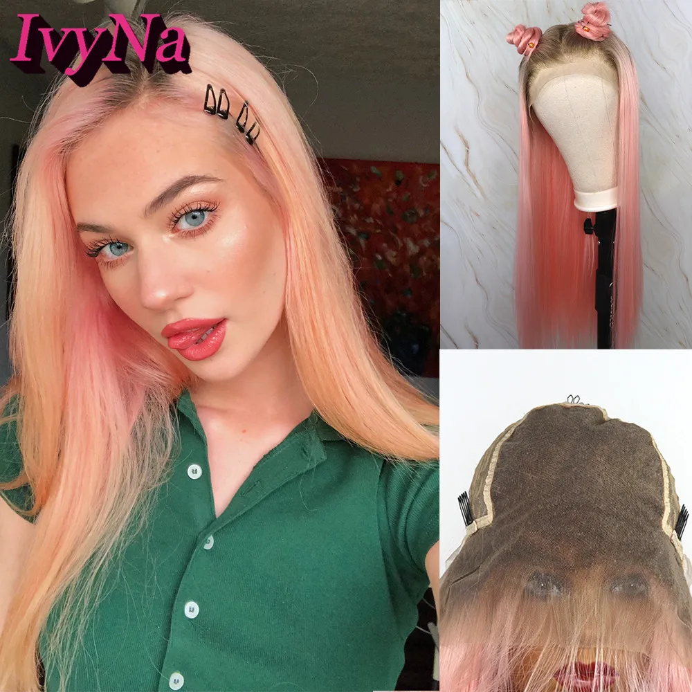 

IvyNa Pink Ombre Synthetic Lace Front Wigs with Baby Hair Japan Heat Resistant Hair 13x6 Lace Front Wig Deep Parting Pre Plucked