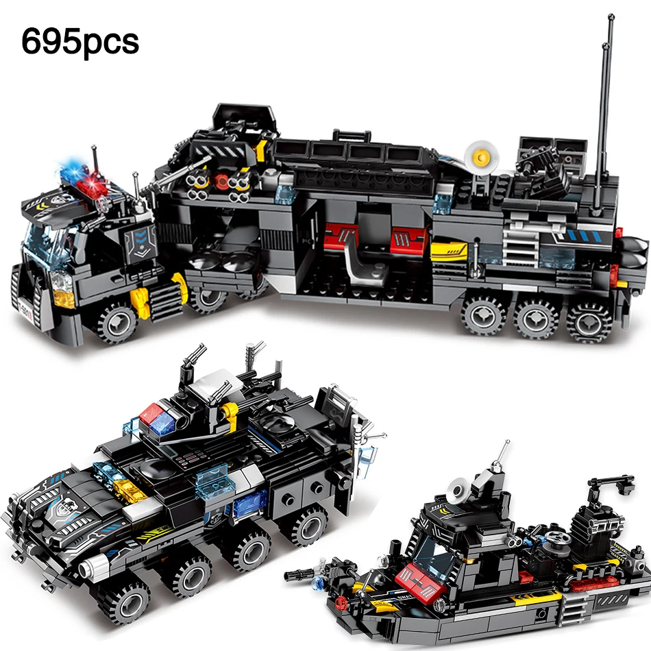 

8 IN 1 City SWAT Police Team Army Soldiers With Weapons Guns legoinglys Military Helicopter Building Blocks Toys For Children