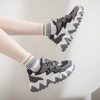 

2020 Spring Trendy Chunky Sneakers Women Platform Sneakers Fashion Dad Shoes Breathable Reflective Splice Platform Female Shoes
