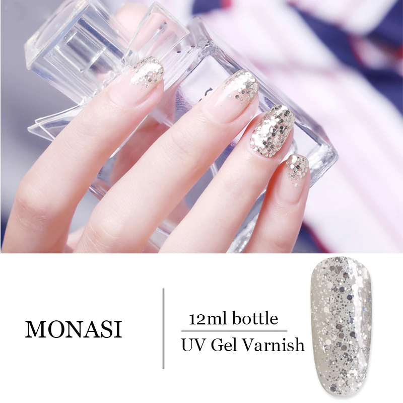

MONASI Glitter Sequins UV Gel Nail Polish Soak Off UV Gel Varnish Color Nail Gel Polish DIY Nail Art Lacqer