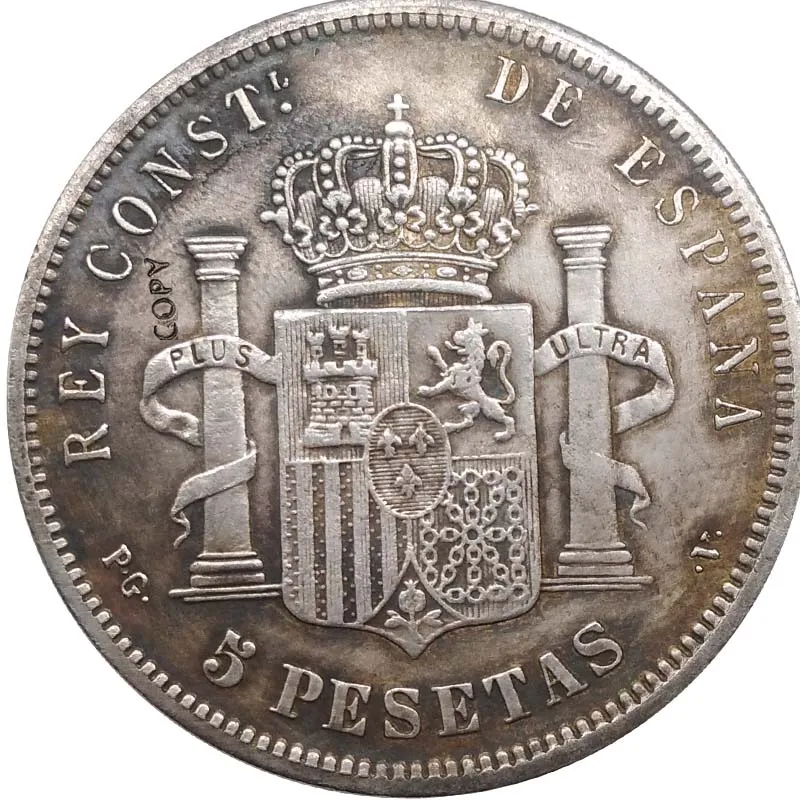 1893 испанские монеты Альфонсо III 5 PESETAS копия монеты