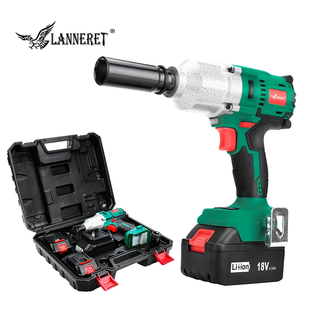 

LANNERET Brushless Cordless Wrench 18V Electric Wrench 300-600N.m Household Car/SUV Wheel 1/2" Socket Wrench Power Tool