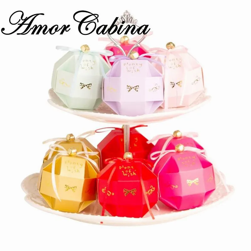 

Colorful Plenty Of Wish Wedding Favors DIY bell Candy Boxes Bomboniera Party Gifts Chocolate Boxes With Ribbons+Small Bells