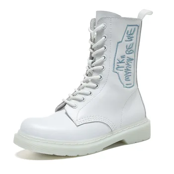 

Autumn Winter Platform Boots Women Casual Ankle Boots Genuine Leather Lace Up boots Ladies Snow White Botas Zapatos De Mujer