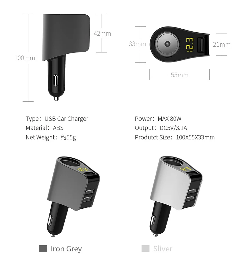 80 Вт 3USB автомобильное зарядное устройство адаптер Quick 3,0 зарядка USB зарядное устройство для iPhone X для samsung huawei Xiaomi USB зарядное устройство