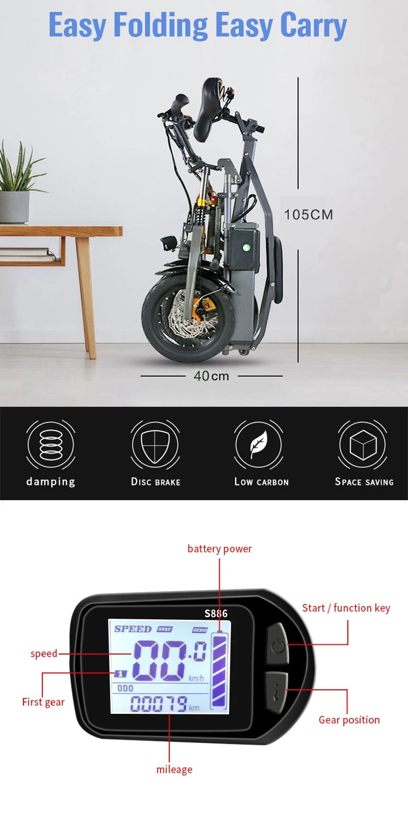 3輪電動自転車eバイクスクーター1キー折りたたみ14インチタイヤアルミ合金フレームリチウムバッテリー特別なデザイン|Electric Bicycle|  - AliExpress