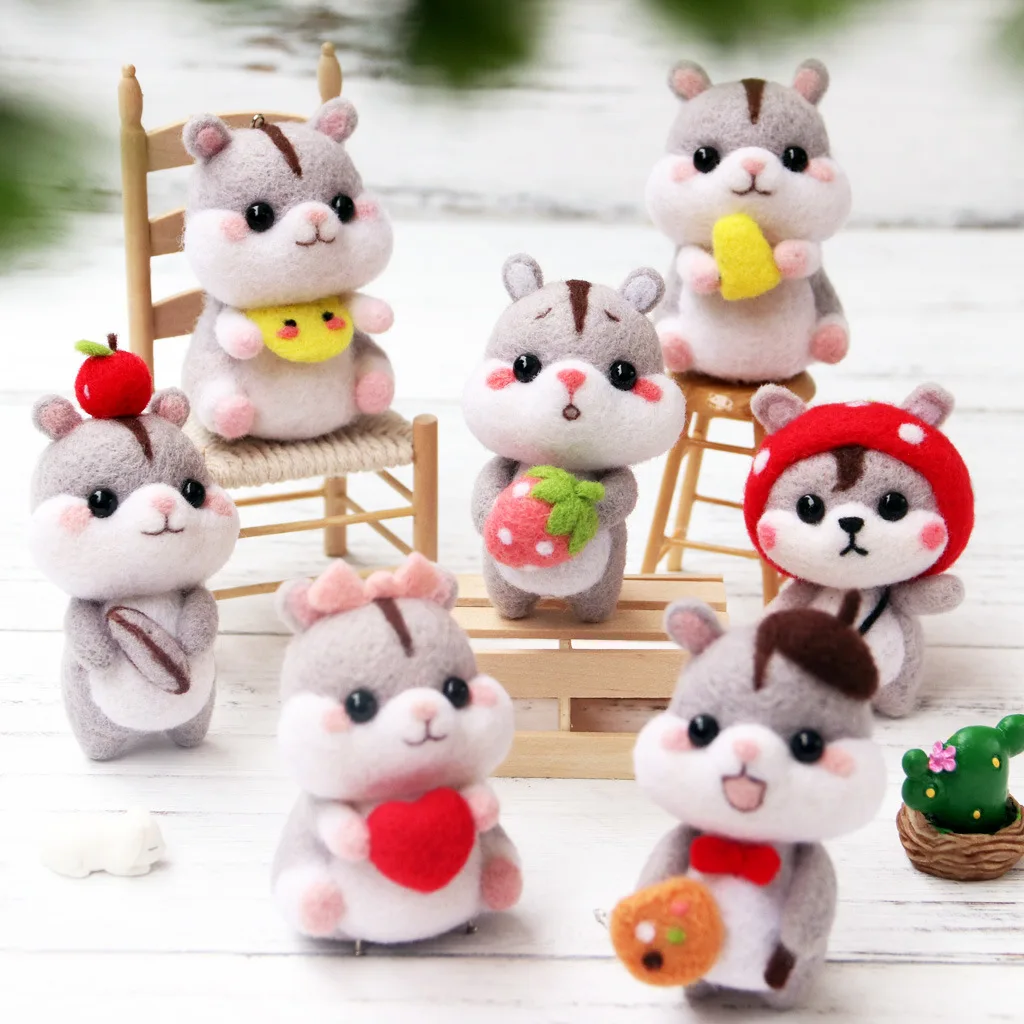 Non-Finished Felt Kit Naughty Cute Hamster Pets Handmade Toy Doll Wool Felt Poked Kitting Non-Finished DIY Wool Felting Package