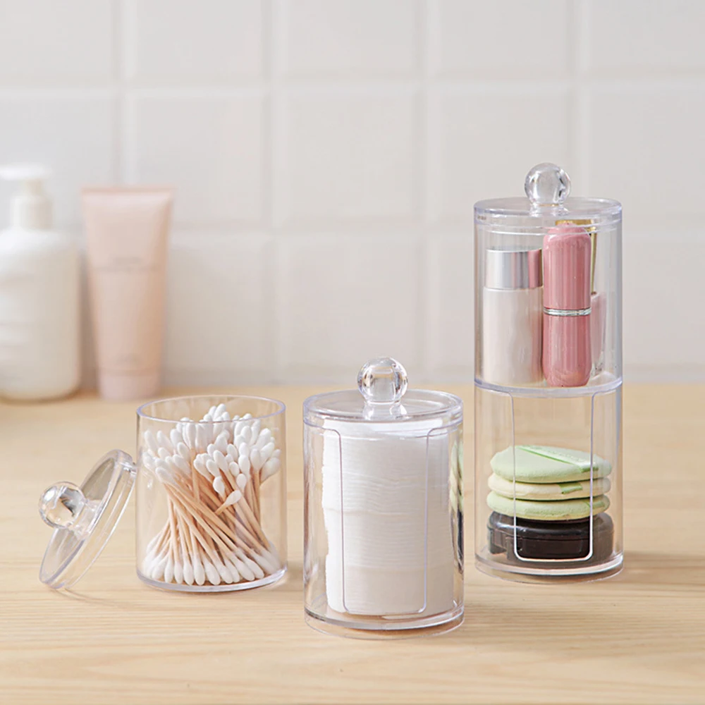 Useful Transparent Acrylic Cosmetic Makeup Organizer Storage Box Plastic Container Cotton Swabs Cotton Pad Holder