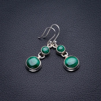

Natural Malachite Handmade 925 Sterling Silver Earrings 1.5" D3483