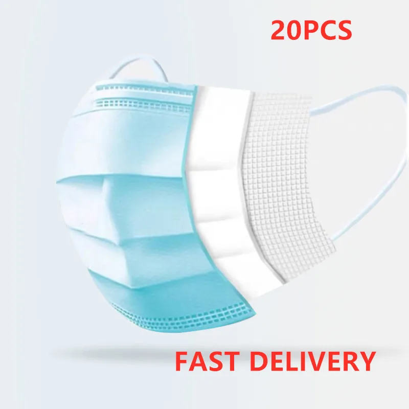

20 pcs/Bag 3 Layer Non-woven Dust Mask Thickened Disposable Mouth Mask Features as KF94 FFP2