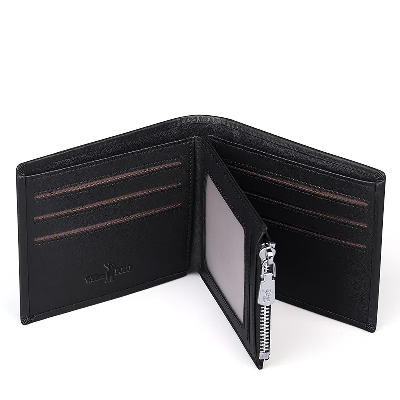 Williampolo Men's Slim Wallet Genuine Leather Mini Purse Casual Design Triple fold Wallet Brand Short Slim New Wallet