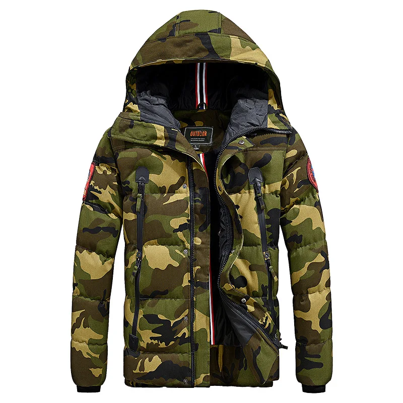 Camouflage Green Камуфляжная куртка мужская зимняя парка Мужская Военная ветровка Толстая теплая зимняя куртка с капюшоном Мужская парка размера плюс 4XL - Цвет: Camouflage Green