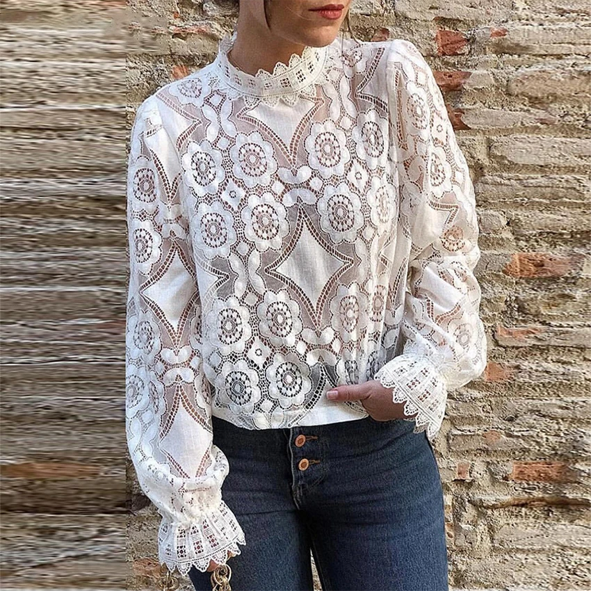

Sexy Perspective T-Shirt Women Summer Casual Lace Print Hollow Ladies Tshirt Loose Batwing Long Sleeve Woman Top Short T Shirts