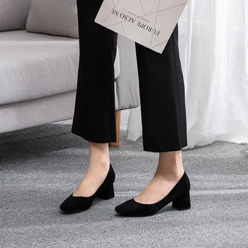 

2020 spring new high heel women fashion simple solid color suede comfortable thick heel comfortable casual high heels