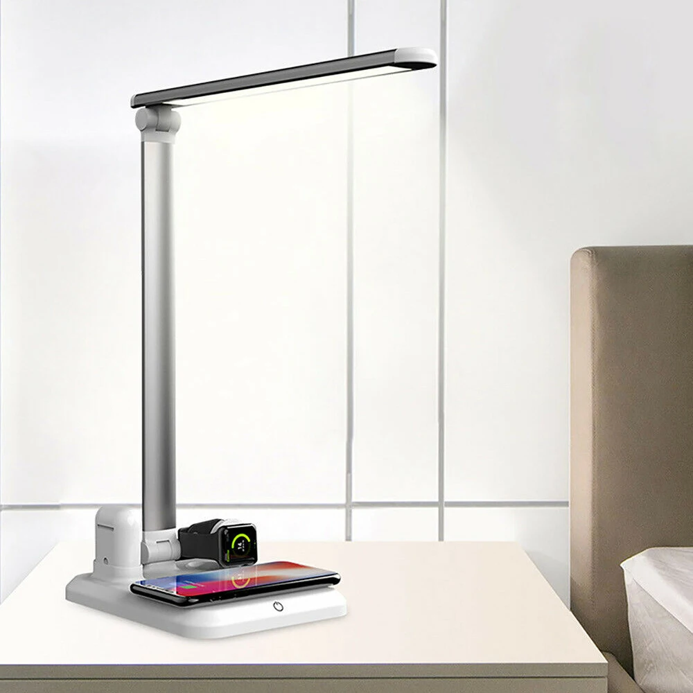 

LED Table Desk Lamp 4 in1 Wireless Chargerable MultiFunction Eye protection Reading Light for Mobile Phone Watch Earphone Charge