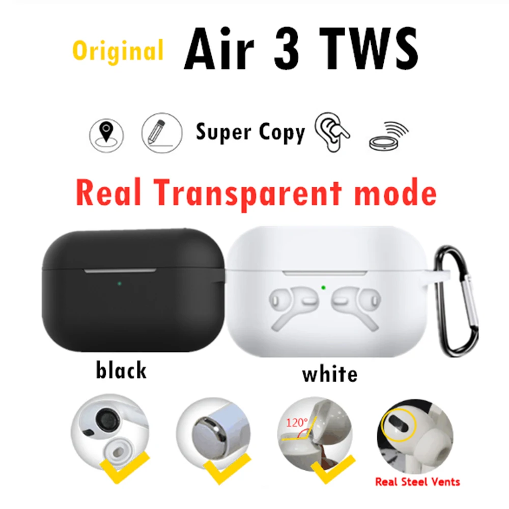 

Original Air 3 TWS Bluetooth Earphones Wireless Earbuds Noise Cancelling + Transparency Mode 1:1 PK W1 H1 Chip super copy