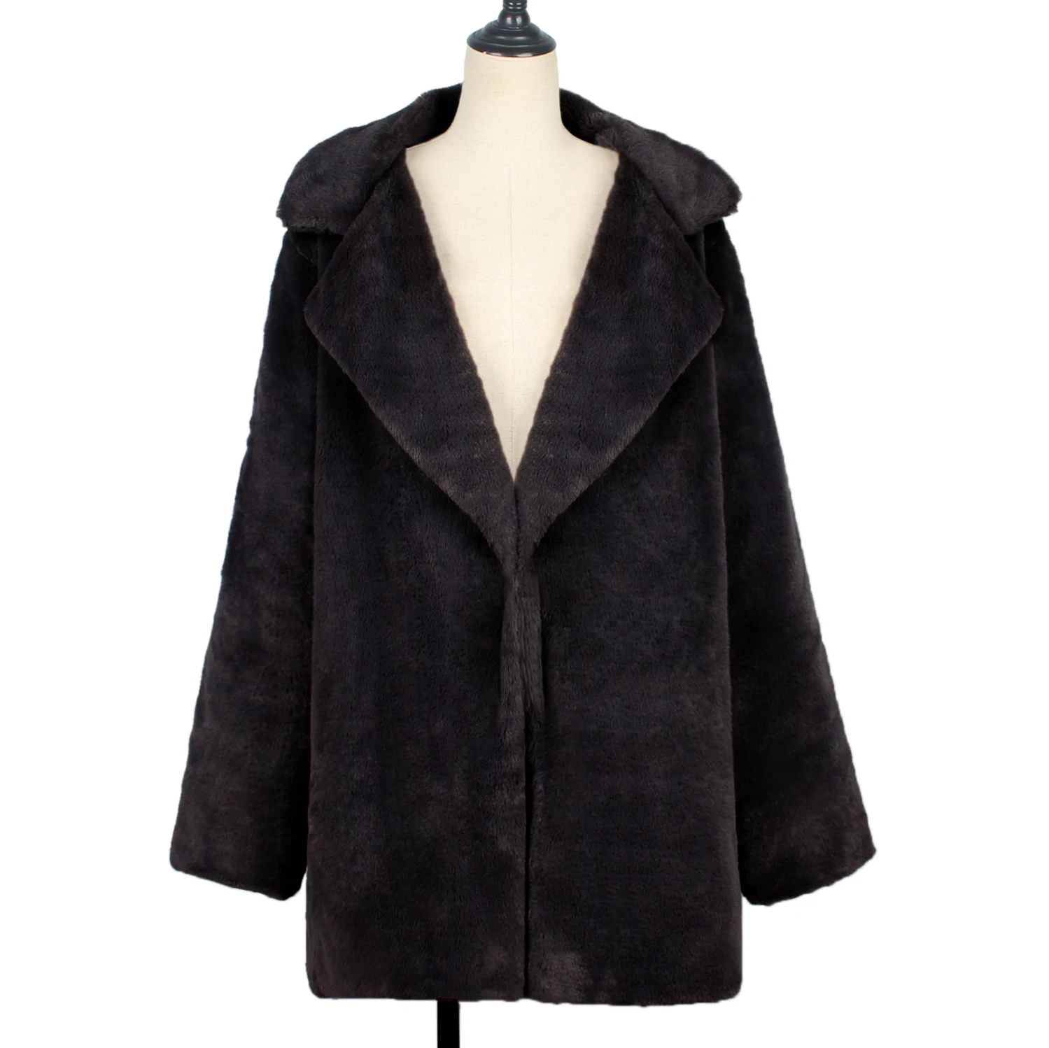 Женское осенне-зимнее пальто из искусственного меха, длинное Модное теплое однотонное пальто для улицы, женская повседневная верхняя одежда, куртки с мехом, пальто - Цвет: black