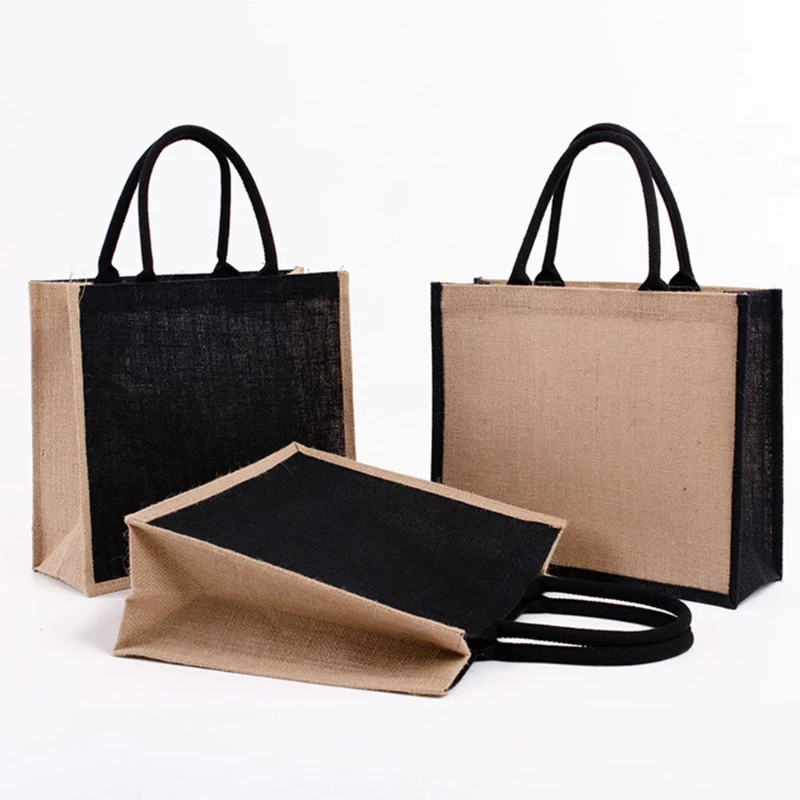 Reusable Jute Tote Bag Eco Friendly Burlap Grocery Bags For Shopping Beach F3md Shopping Bags