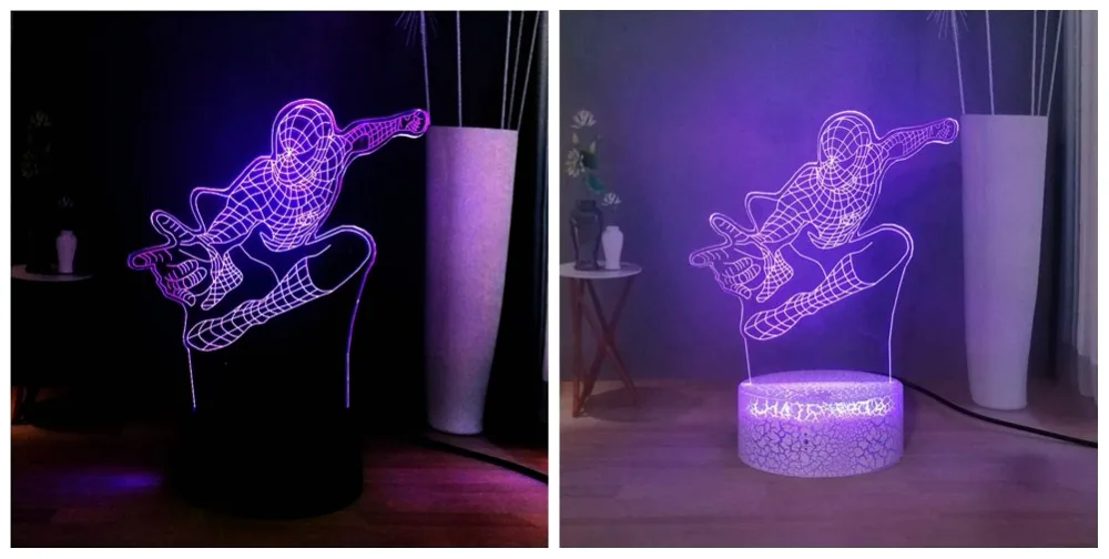 Светодиодный ночник 3D визуальная Таблица лампа Marvel Человек-паук настольная лампа RGB разноцветная прикроватная лампа USB лампа для сна настроение детский подарок