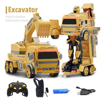 

Remote Control Vehicle 1:12 One Key Deformation Excavator Watch Gravity Gesture Sensing Car With Light Music CarToy For Kids