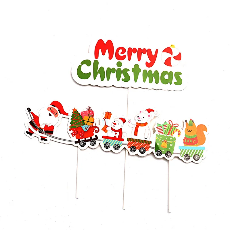 6pcs Merry Christmas Letter Cake Topper Santa Claus Snowman Train Cake Topper Decoration Christmas Decorations for Home Table